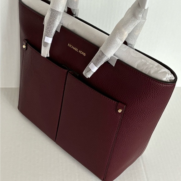 NWT Michael Kors Jet Set Travel Medium Double Pocket Tote Oxblood Vegan Leather - Picture 11 of 14